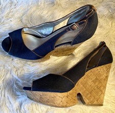 BCBGeneration Denim Wedge Heels Size 10 Peep ...