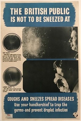   1940s British Public Health Poster - 'Sneezes Spread Diseases' - 24x32 