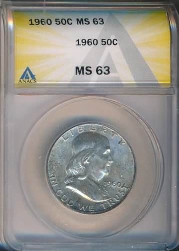 1960 FRANKLIN SILVER HALF DOLLAR **ANACS CERTIFIED MS 63** FREE SHIPPING!!