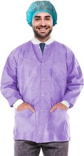 Disposable Lab Jacket Purple SMS Snap Front Knit Cuffs 10 Count Small 29 in