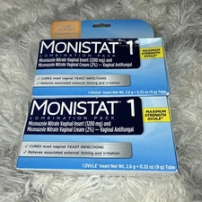 Lot of 2 Monistat 1 Combination Pack Ovule Insert + Cream EXP: 02/2027