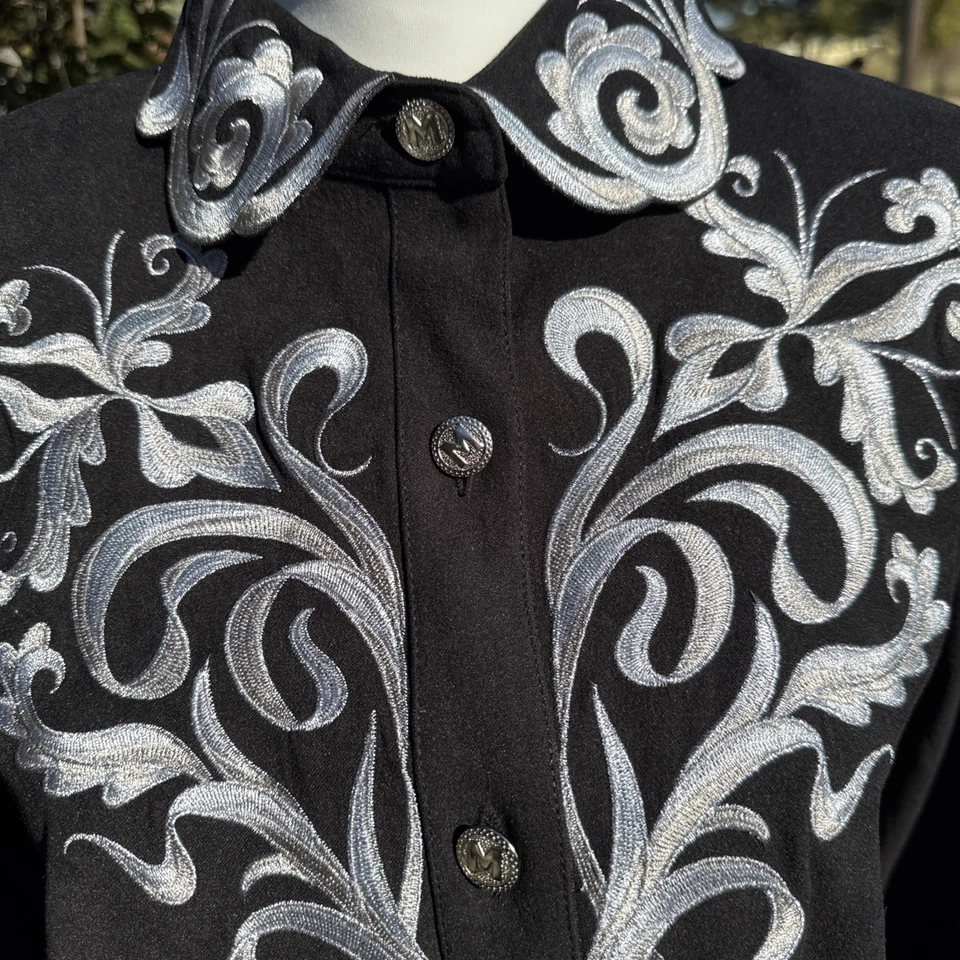 Blusa Camisa Vintage Bob Mackie Usable Arte Western Abotonada Bordada Talla S Foto 4 de 4