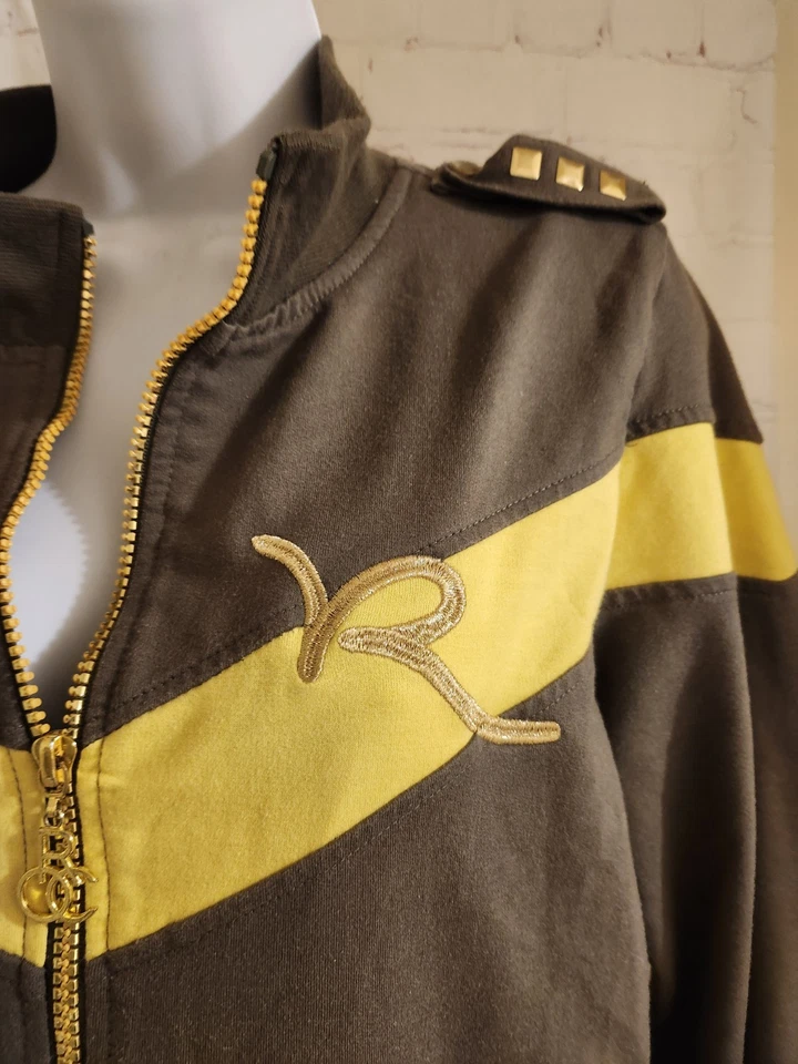 Vintage VG Y2K Rocawear "Roc" Brown/Yellow/Gold Trim Fleece 2 Pc. Tracksuit Sz.L - Image 4 of 4
