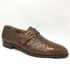 Mauri Monk Strap Loafers Shoes Mens Size 9 Brown Full Genuine Ostrich Quill