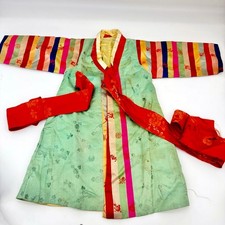 Antique Korean Hanbok Jeogori Saekdong Silk Brocade Jacket Girls Green Multi