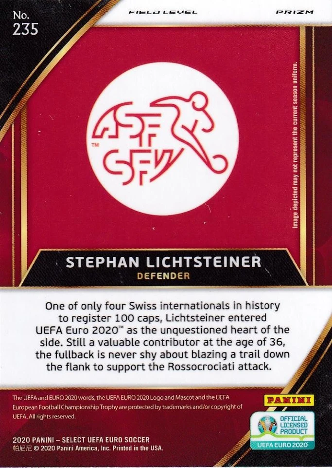 2020 Panini Select Euro Switzerland Stephan Lichtsteiner Field Level - Image 2 of 2