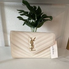 Saint Laurent Beige Quilted Logo Envelope Wal...