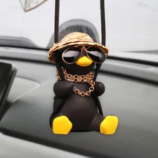 Duck Car Hanging Ornament Cool Sunglasses Swinging Duck Rearview Mirror Decor