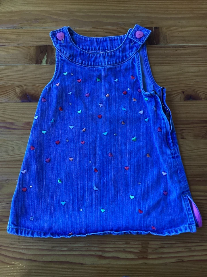 Vintage Gymboree Denim Jumper Dress Shirt Embroidered Hearts Size 3 - Image 2 of 4