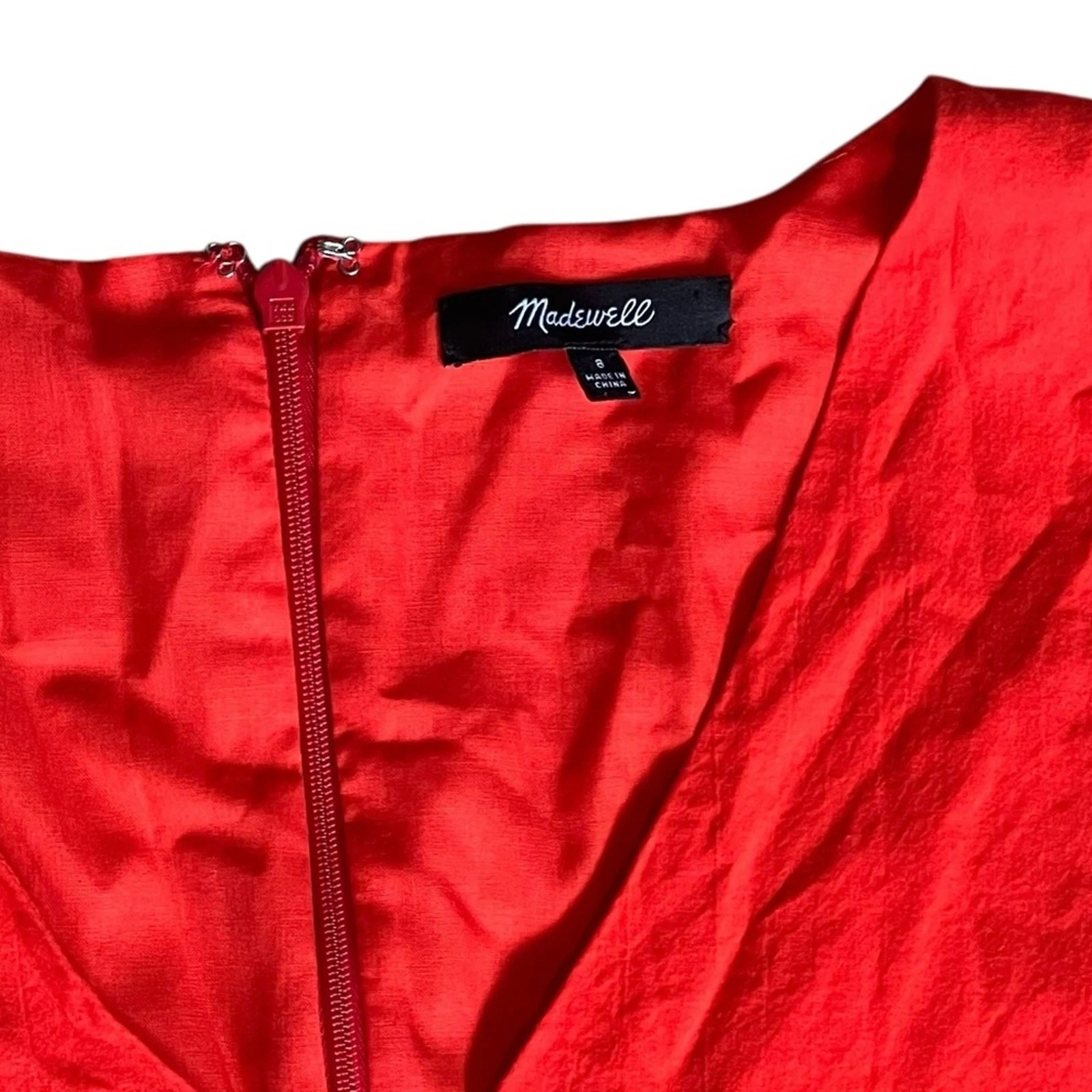 VALENTINO Abito donna Madewell taglia 8 rosso pizzo occhiello reticolo scollo a V mini manica 3 4