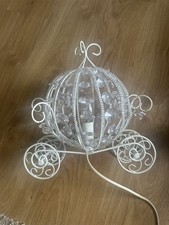white Cinderella carriage-style table lamp with crystal accents- H 32 x L 32cm