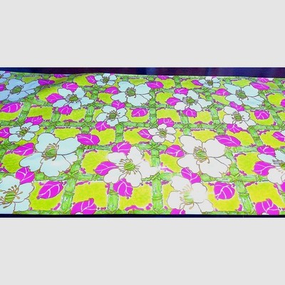 Vtg 70s Neon Pink Floral Wallpaper Retro Green MCM Mod Botanical Flower Power