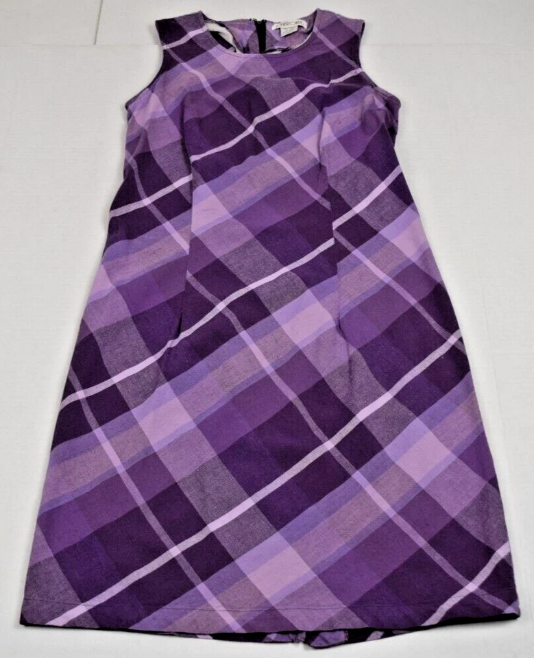 Vestido midi vintage Cherokee talla S/M años 90 violeta púrpura a cuadros algodón mezcla de lino Foto 2 de 4