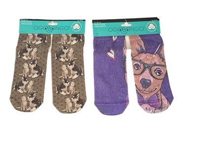 Ogobongo Women's Bundle of Two Dog and Cat Ankle Socks from Germany NWT