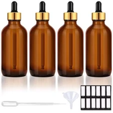 4 Pack 4oz Empty Glass Eye Dropper Bottles with Golden Caps for Essential Oils