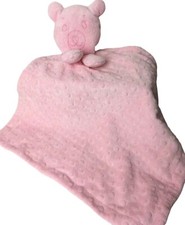 Pink Bear Lovey Baby Plush Security Blanket Pink Minky Dot Fabric 14" x 14" Soft