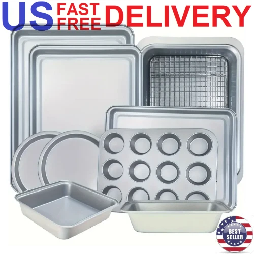 Baking Set Nonstick Coated Pans for Cakes Roasts Cooling and Cookies Sheet 10PCS