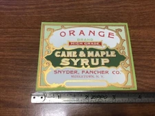 Original Unused Label -- Orange Brand - Cane & Maple Syrup middletown NY snyder