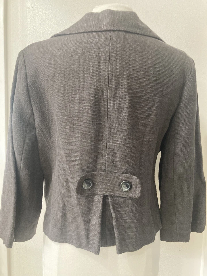 CAbi size 8 Linen short jacket gray/brown casual side pockets notch collar NEW - Image 3 of 4