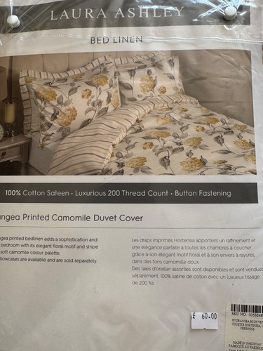 Laura Ashley Home Single Duvet Cover, yellow & grey stripes / hydrangea print - Picture 4 of 9