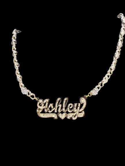 COLLAR PERSONALIZADO CHAPADO EN ORO 14K ÚNICO 3D XO ABRAZOS Y BESOS NOMBRE Foto 3 de 4