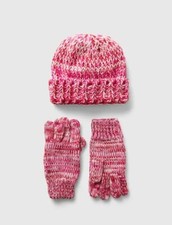 New Gap Kids Beanie Mitten Glove Set Soft Chunky Knit Red Size L XL
