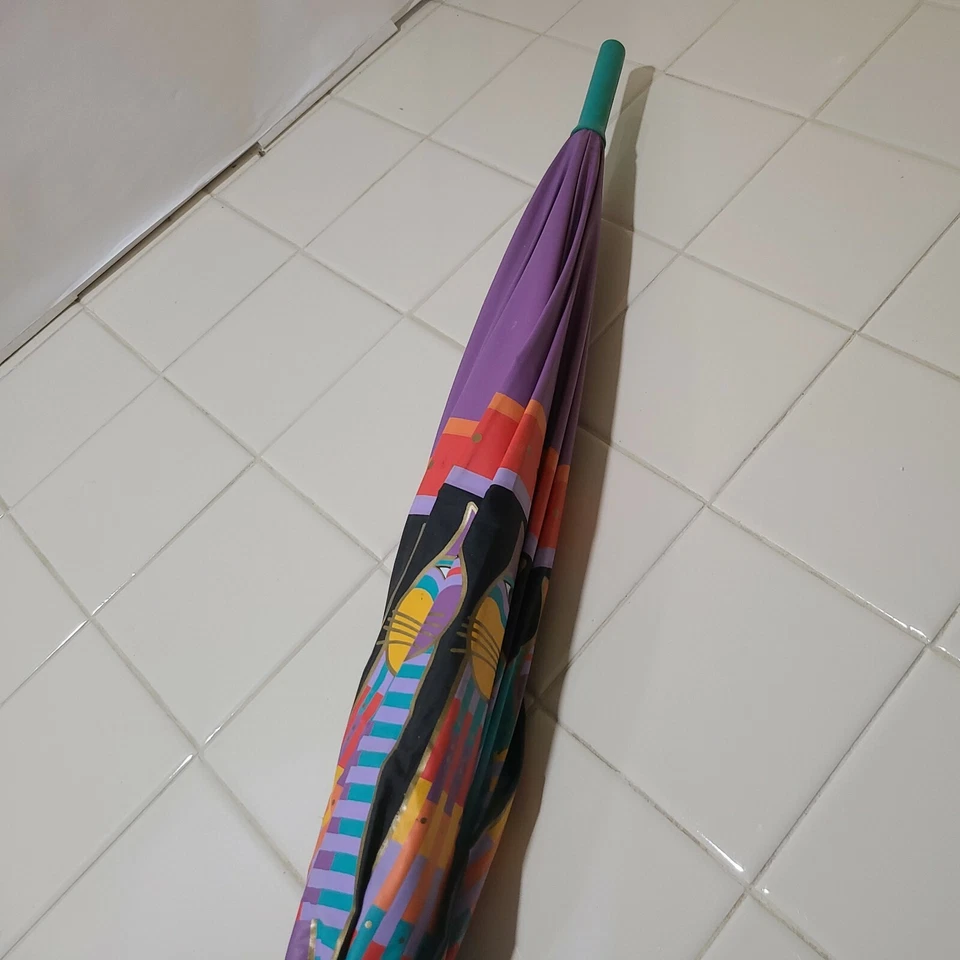 Paraguas de bastón Laurel Burch de colección arco iris gato primos ¡Toldo abierto automático!! Foto 4 de 4