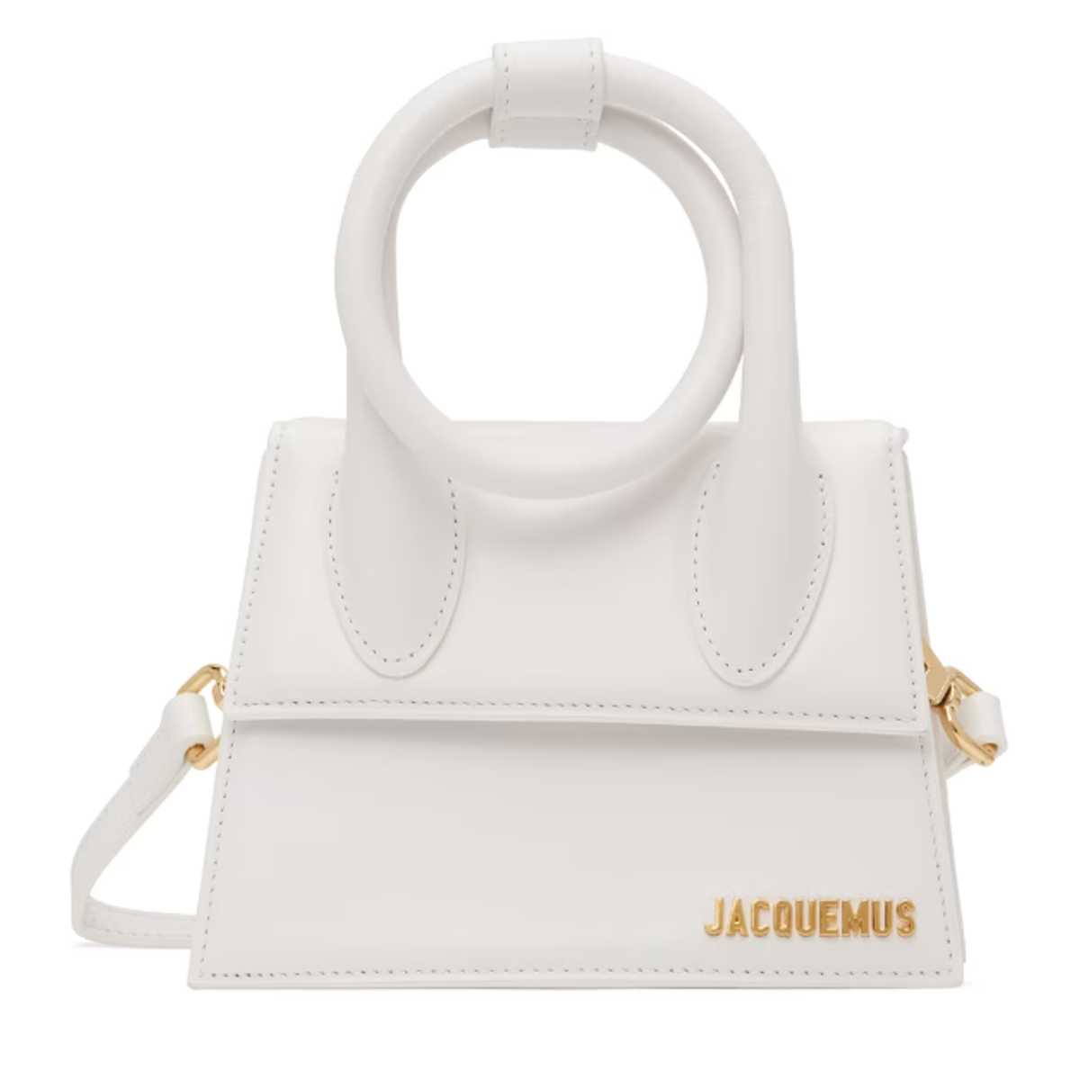 NEW JACQUEMUS NOEUD LE CHIQUITO WHITE LEATHER SHOULDER BAG PURSE