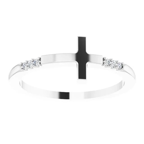 Anillo cruzado lateral apilable de diamantes en oro blanco de 14 K - Imagen 3 de 5