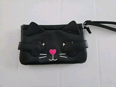 Luv Betsey Johnson Peek A Boo Peekaboo Cat Double Pouch Wristlet/Clutch Bag 