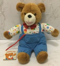 Eden Vintage Talking Brown Teddy Bear Polka Dots Blue Overalls Red Bow