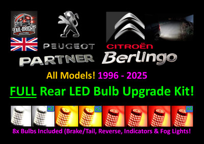 Peugeot Partner Citroen Berlingo Rear LED Upgrade Kit! (x8 LED Bulbs) 1996-2026