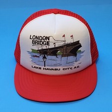 London Bridge Lake Havasu City AZ Vintage Snap back Hat Cap Red Mesh Back