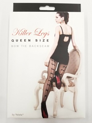 Yelete Killer Legs Fishnet Pantyhose Stocking  Bow Tie Backseam Size Queen