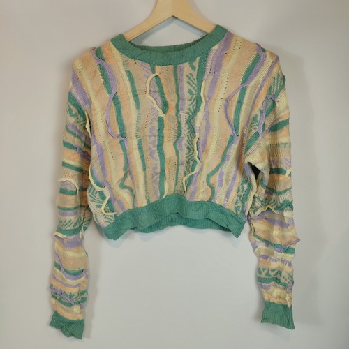 Forever 21 Women's UK Small Vintage Y2K Cropped Knitted Jumper Ruffle Pastel
