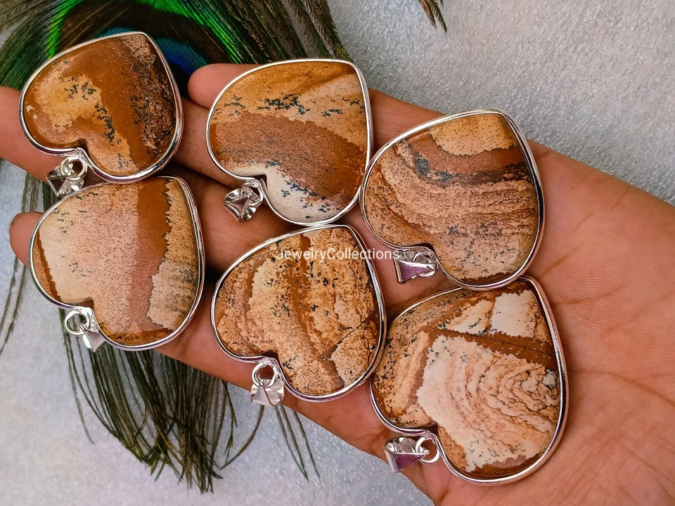 Jarra Jaspe Piedras Preciosas Corazón Colgante Hecho a Mano Bisel Colgante Mujeres Joyería B220 Foto 3 de 4