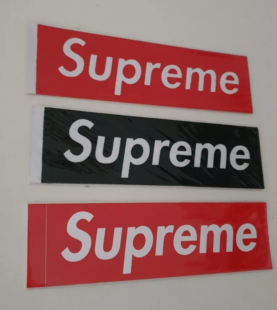 2x FW17 Supreme Velluto Box Logo Adesivi (Nero & Rosso) IN Plastica Maniche