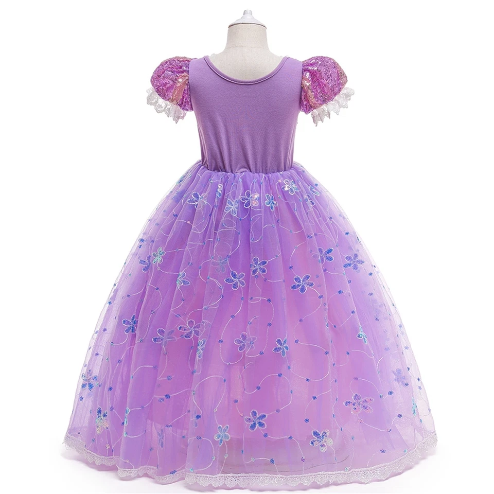 Girls Rapunzel Costume Princess Dress Up & Accessories for Birthday Fancy Party - Image 4 of 4
