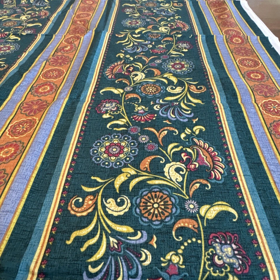 BENARTREX Ravello Stripes Floral Stripes Green Orange Cotton 1 1/2 Yards - Image 2 of 4