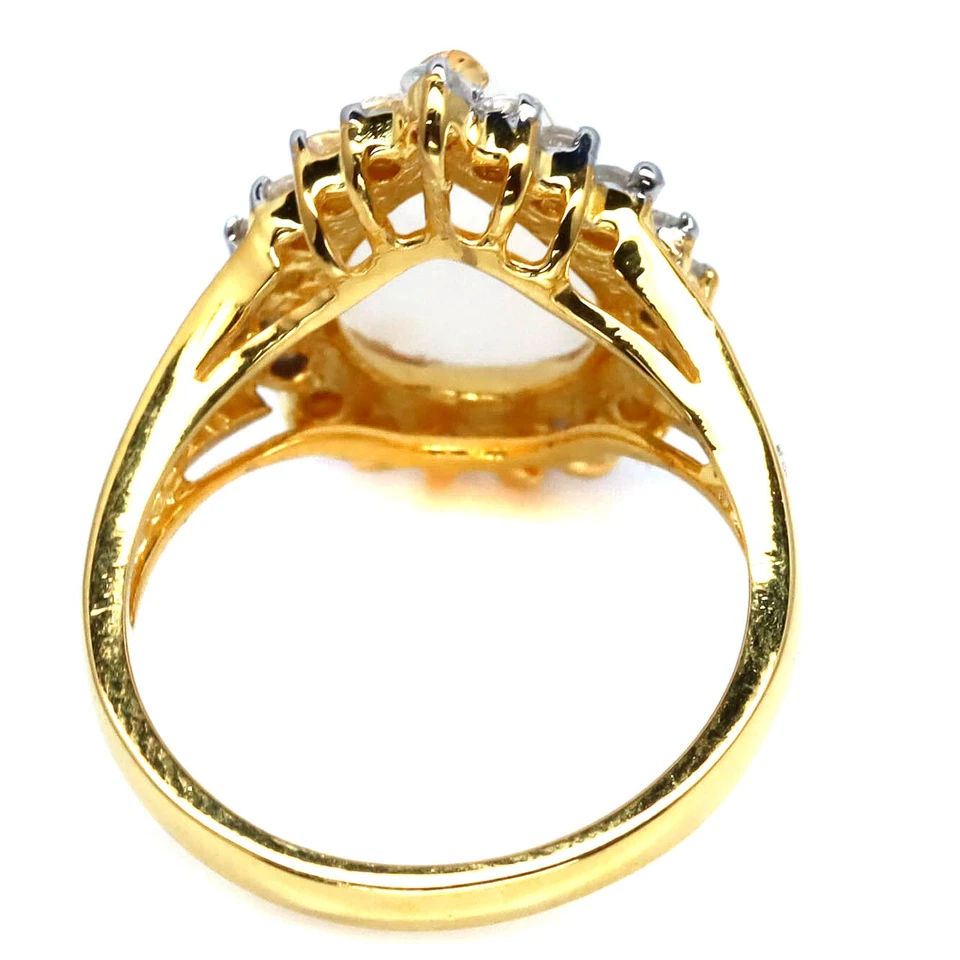 925 Sterling Silver 8 x 12 MM. White Moonstone & Zircon Jewelry Ring Size 6.5 - Image 3 of 4