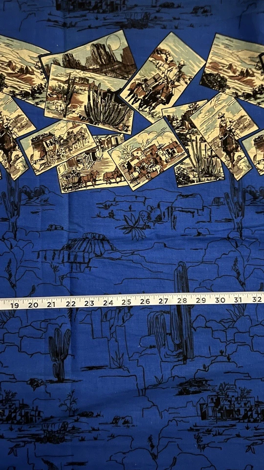 Wild West Cowboy Cotton Fabric BY THE YARD Blue 58"X36" 3 Yards Available - Image 2 of 4
