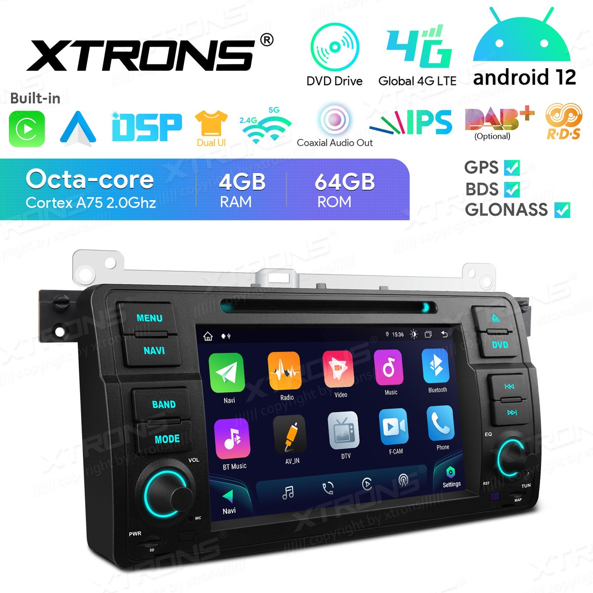 Octa Core 64GB Android 14 Car DVD Stereo GPS Radio DSP For