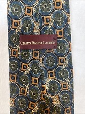 Chaps Ralph Lauren Made in USA Vintage Floral Blue Green Geometric 100% Silk