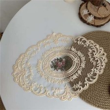 Set De 1 Sous-plat En Dentelle Brodée Ovale Floral Gris Beige Blanc