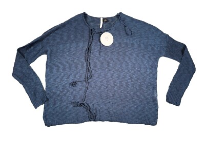 Love by Design Sweater Womens Small Blue Lace Drop Shoulder Scoop Neck Pullover