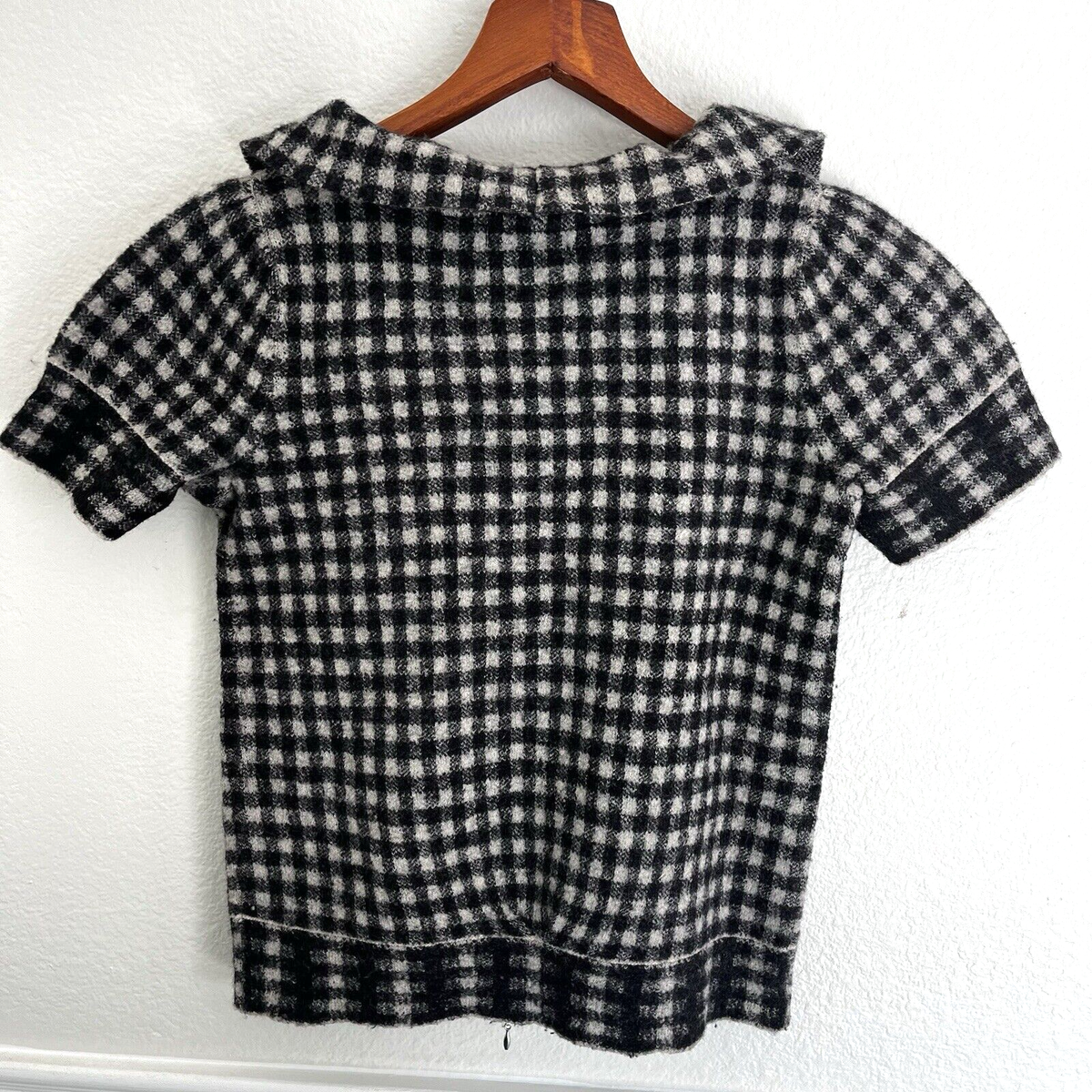Heather B Cardigan NEW Womens SZ S Black Gray Wool Full Zip Short