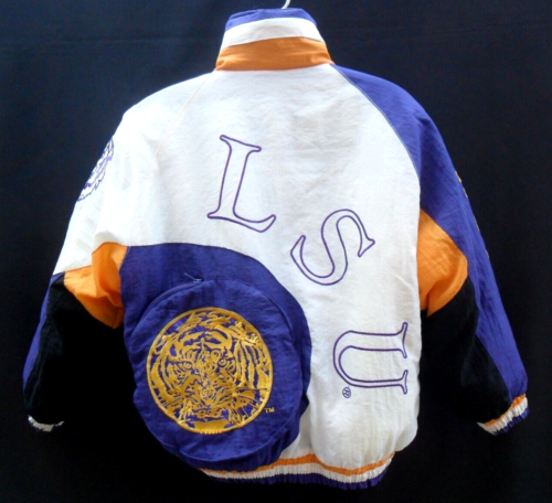 RARE VTG 80s-90s LSU GEAUX TIGERS BIG CAT FULL ZIP LINED PUFFER JACKET MEN'S L - Picture 2 of 17