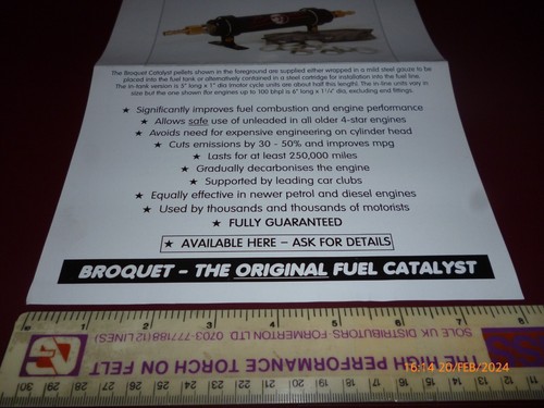 CATALIZADOR DE COMBUSTIBLE BROQUET CONVIERTE TU MOTOR DE GASOLINA SOLO 4 ESTRELLAS - FOLLETO SIN PLOMO - Imagen 3 de 6