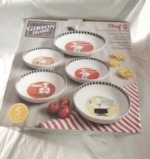 Gibson Home Chef G 5 Pc Pasta Bowl Set Ceramic 12" Serving & 8" Bowls Round CHIP