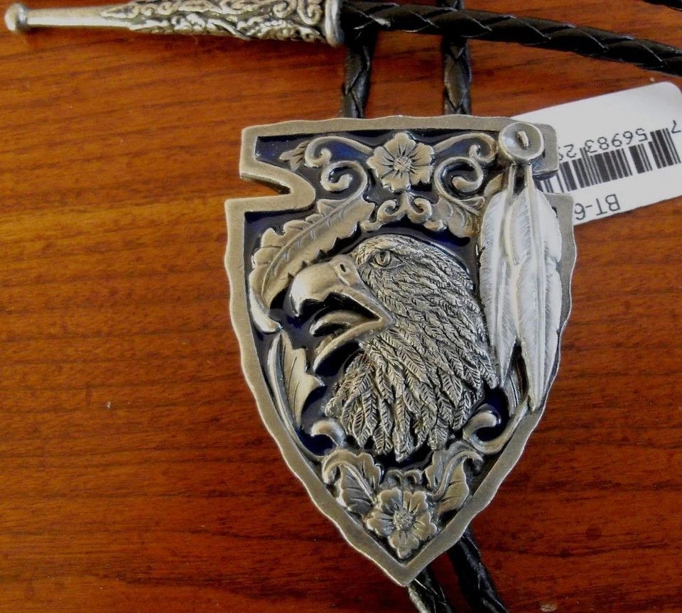 Bolo Tie Western Eagle Arrowhead Pewter Bolo Rodeo Tie Indian  Made in USA - Image 3 of 4